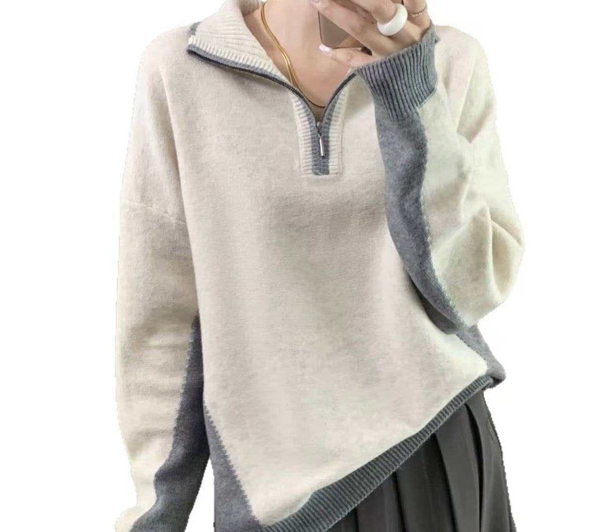 Women’s Colour Block Half-Zip Knitted Jumper