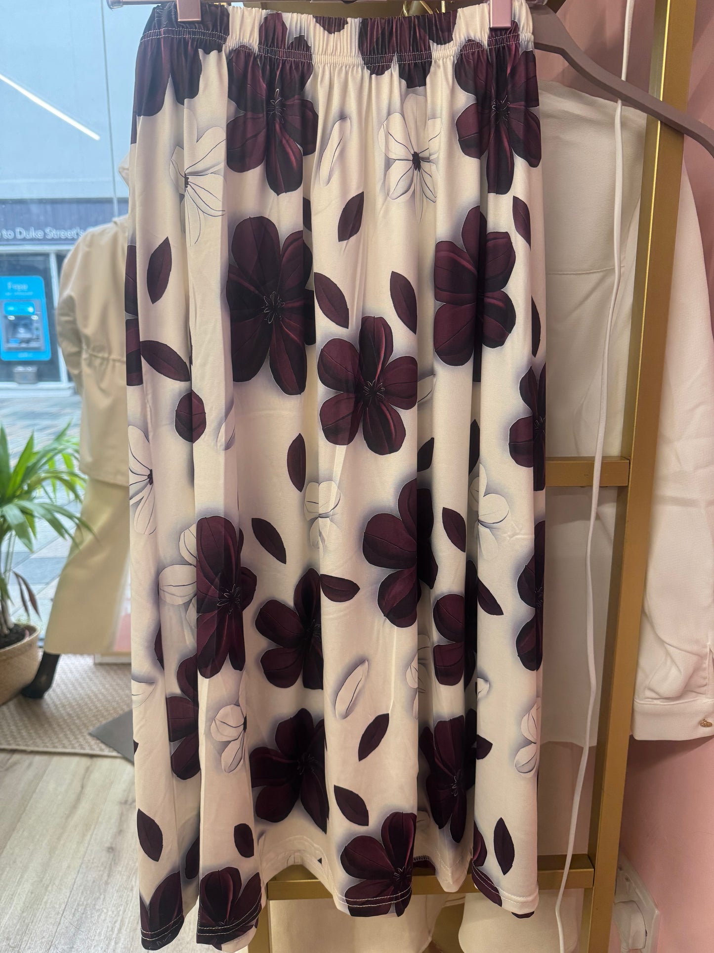 Ivory Midi Skirt with Navy 3D Flowers