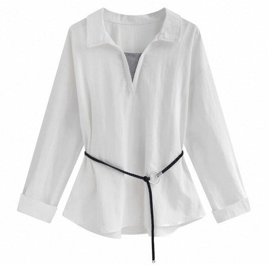 Minimalist Soft Cotton Blouse (White)