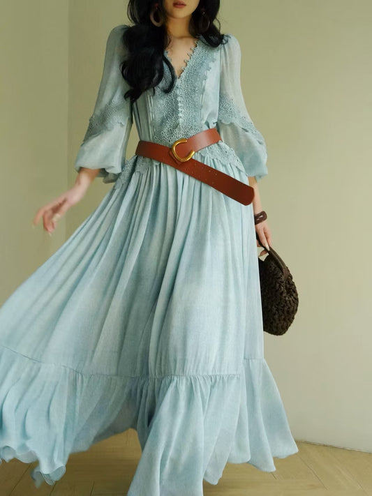Blue Lace Detail Maxi Dress