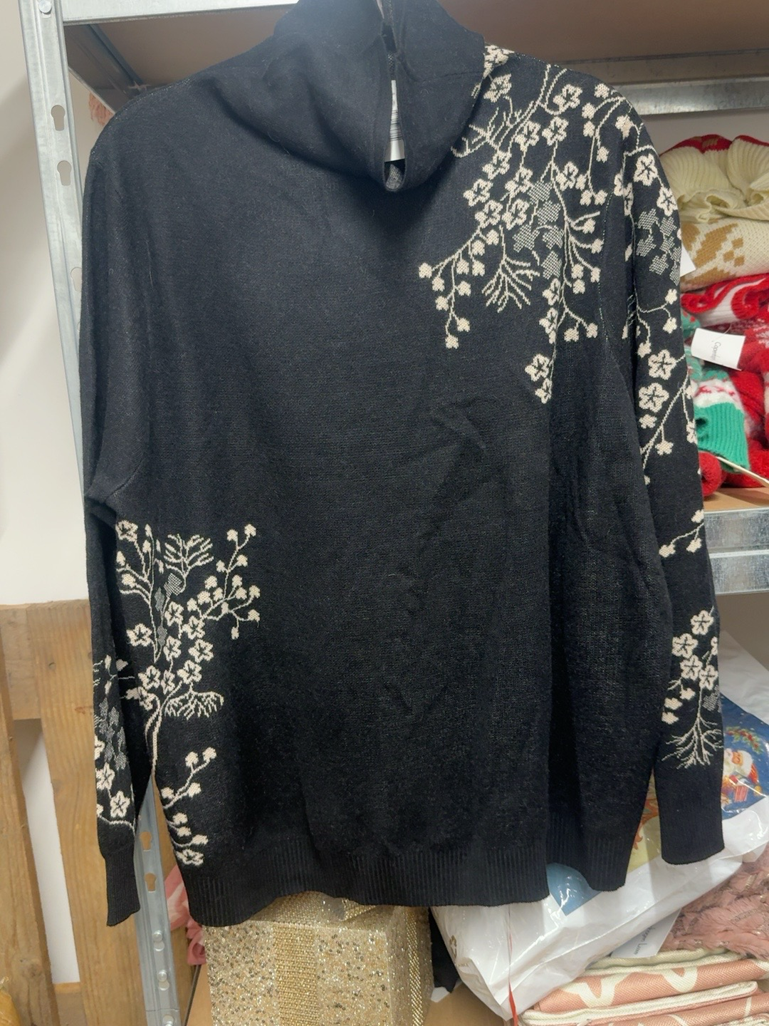 Floral Detail Roll Neck Jumper – Black