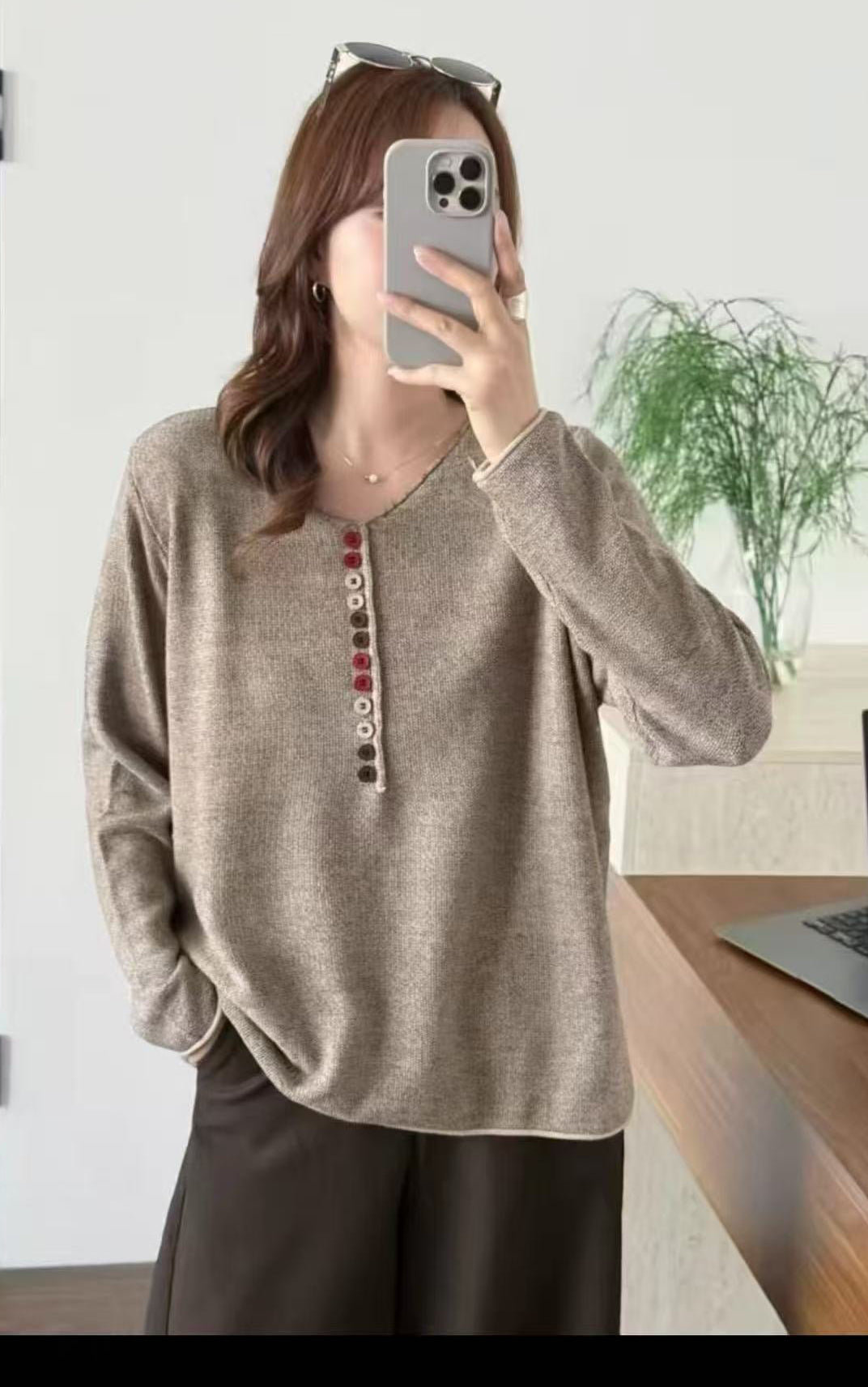 Soft Cotton Blend Jumper with Multicoloured Buttons