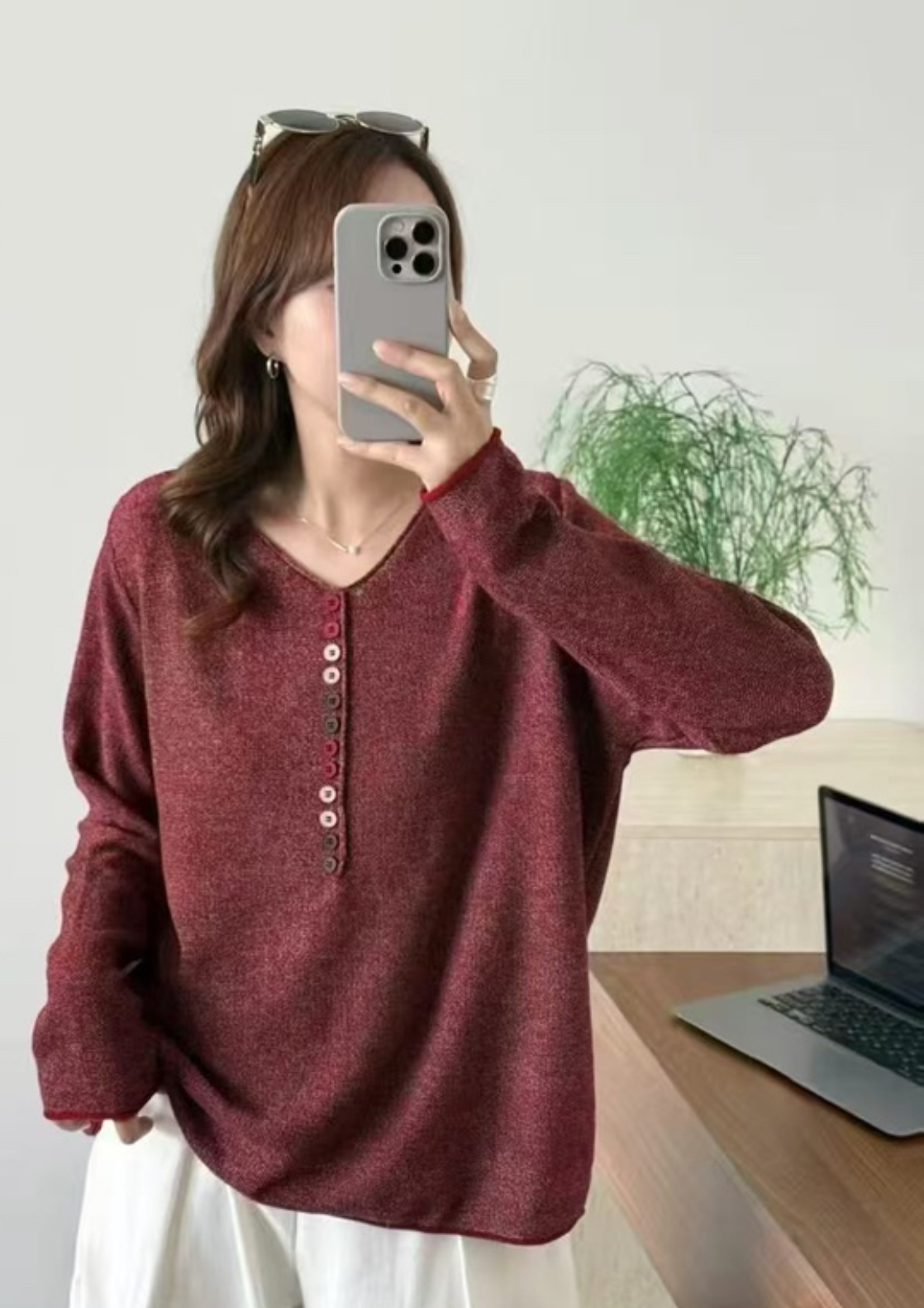 Soft Cotton Blend Jumper with Multicoloured Buttons