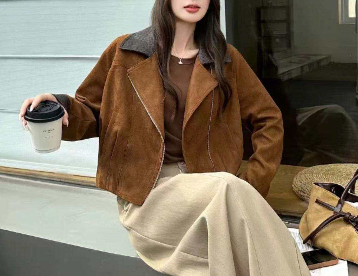 Faux Suede Cropped Biker Jacket