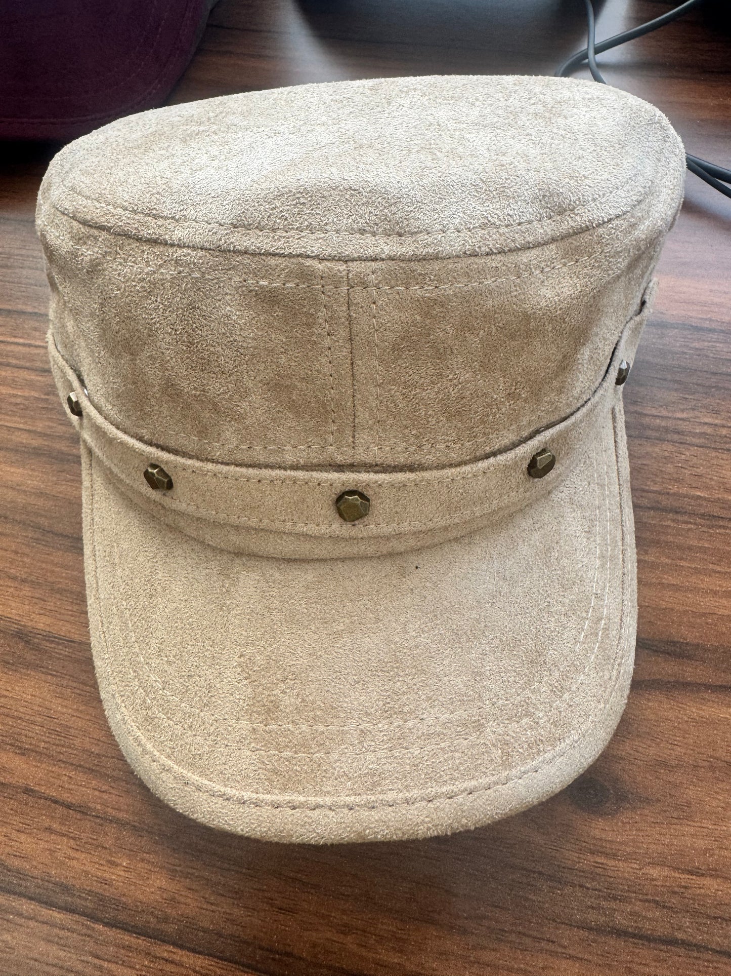 Women’s Suede-Effect Military Cap with Gold Studs