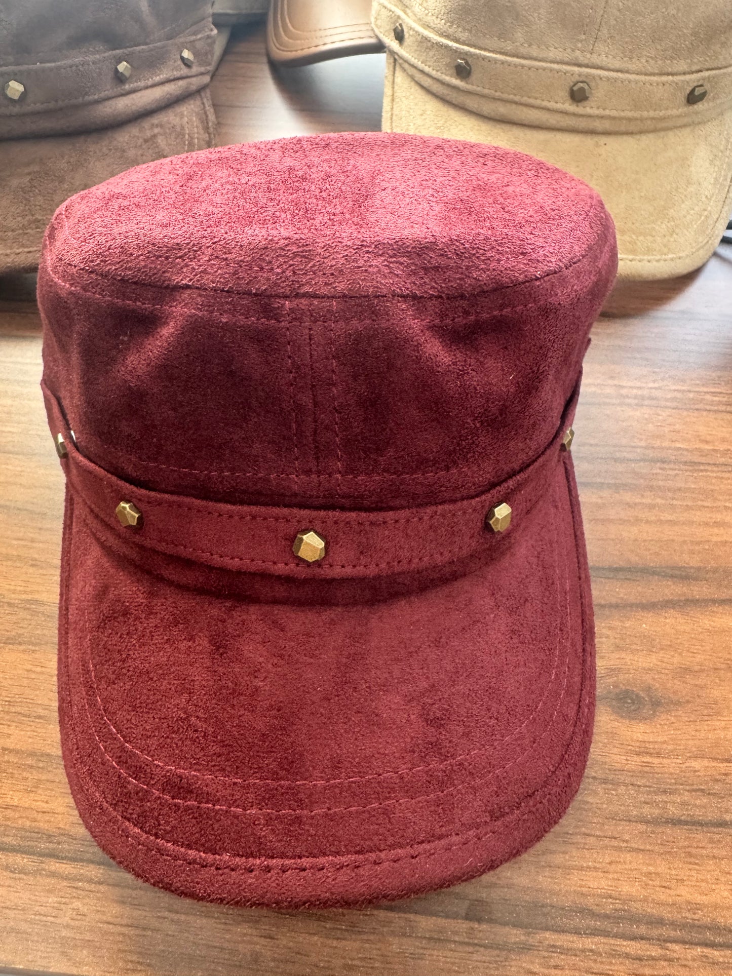 Women’s Suede-Effect Military Cap with Gold Studs