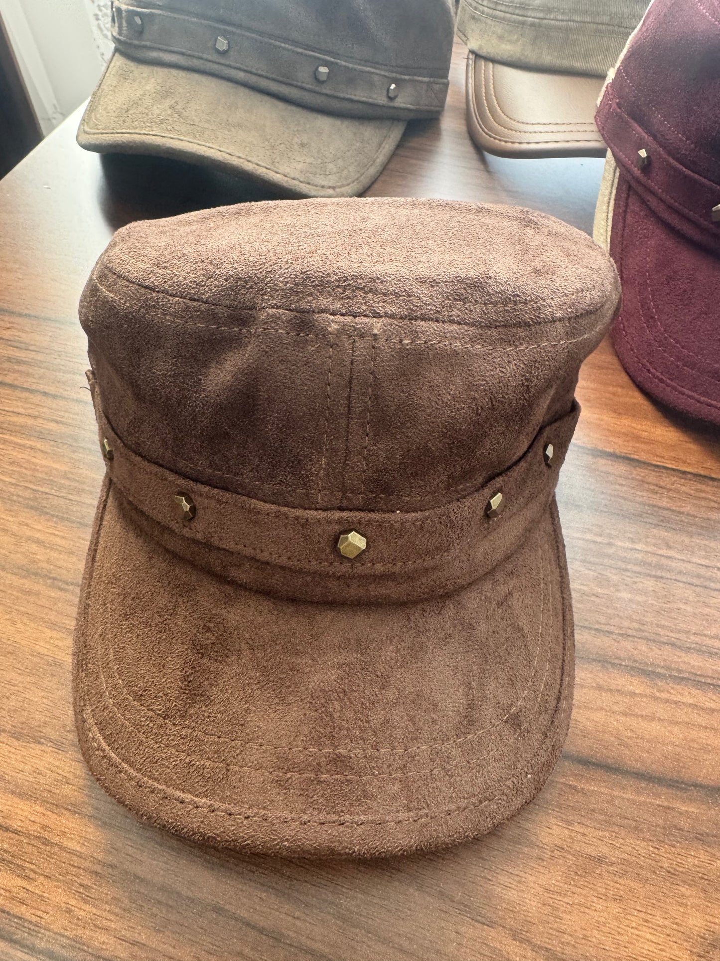 Women’s Suede-Effect Military Cap with Gold Studs