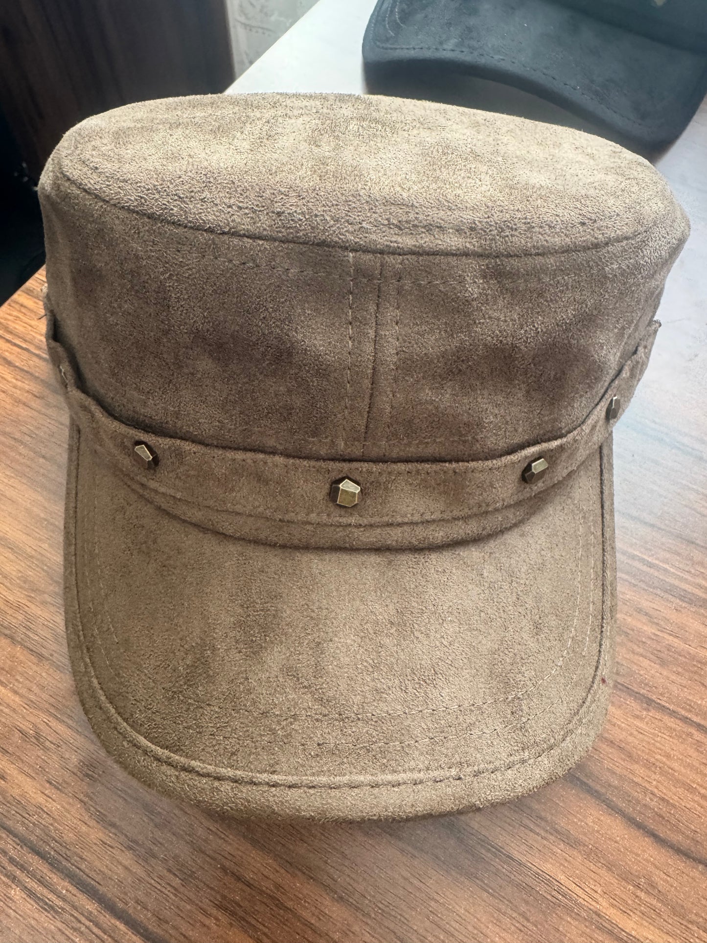 Women’s Suede-Effect Military Cap with Gold Studs