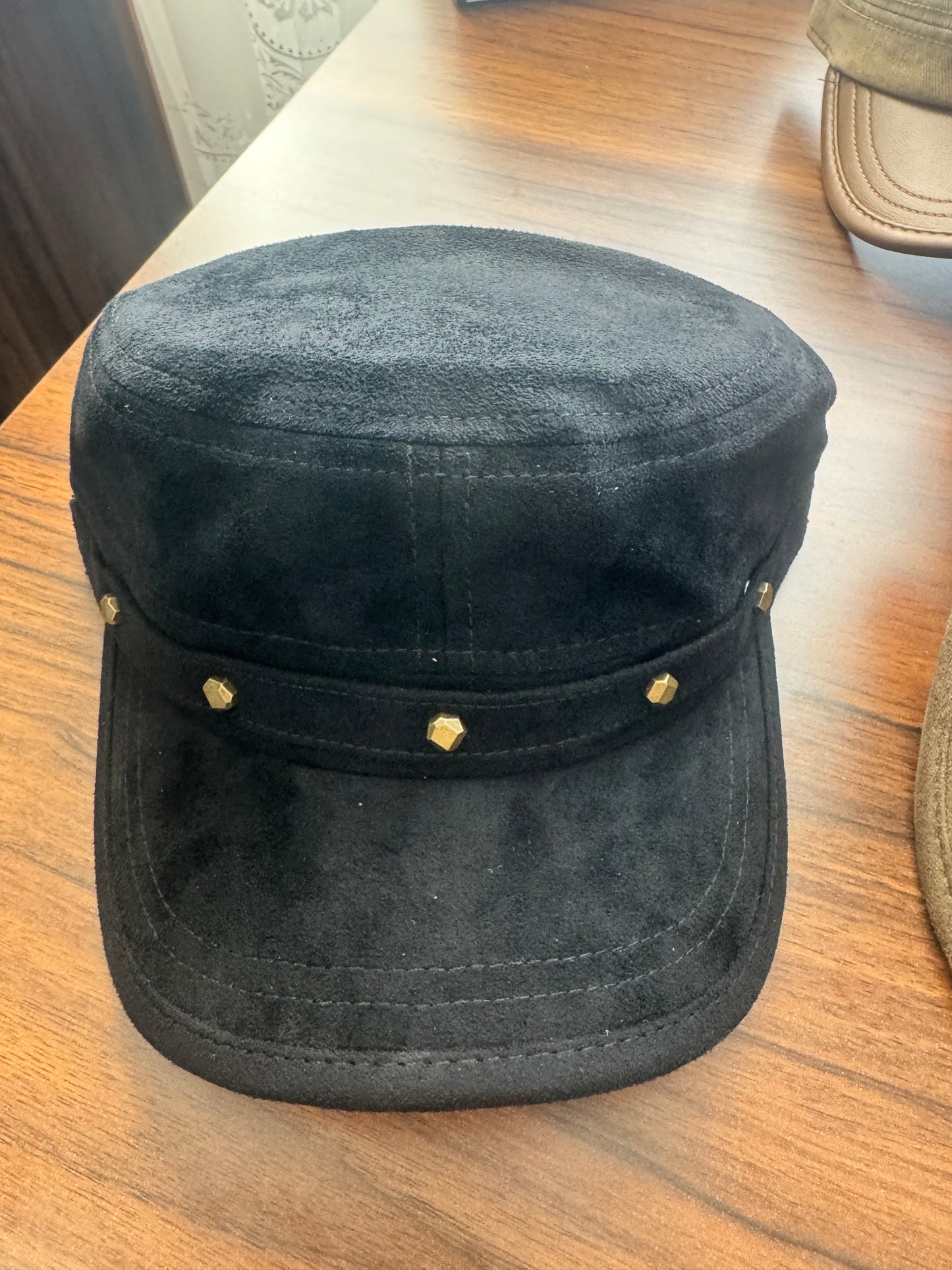 Women’s Suede-Effect Military Cap with Gold Studs