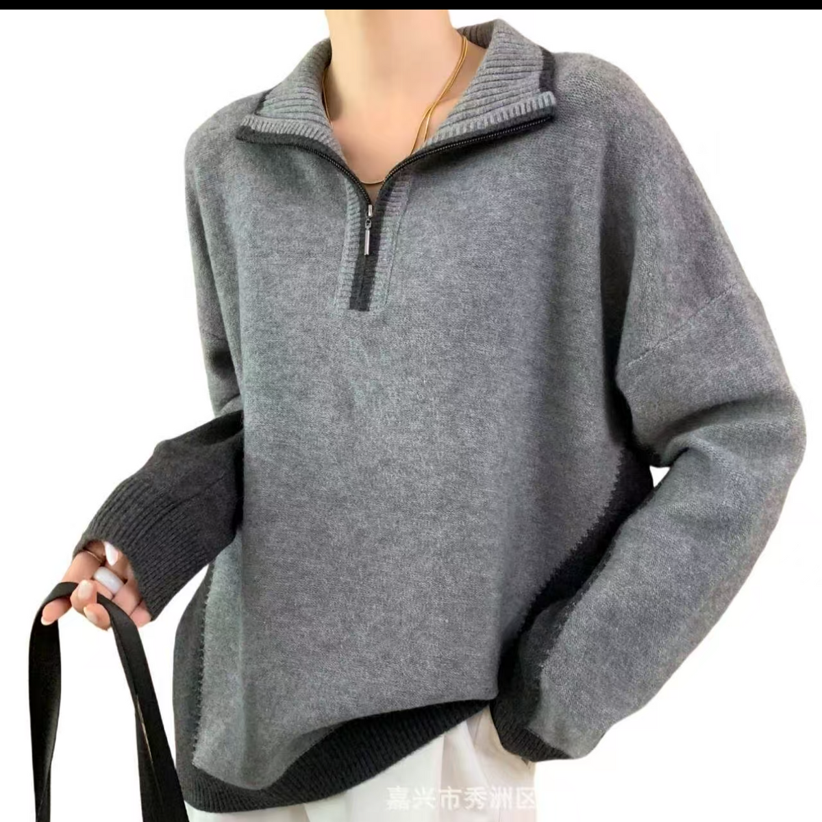 Women’s Colour Block Half-Zip Knitted Jumper