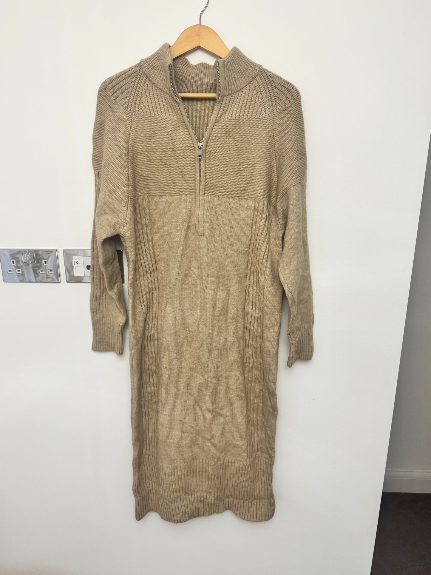 Women’s Knitted Midi Dress with Zip Neck