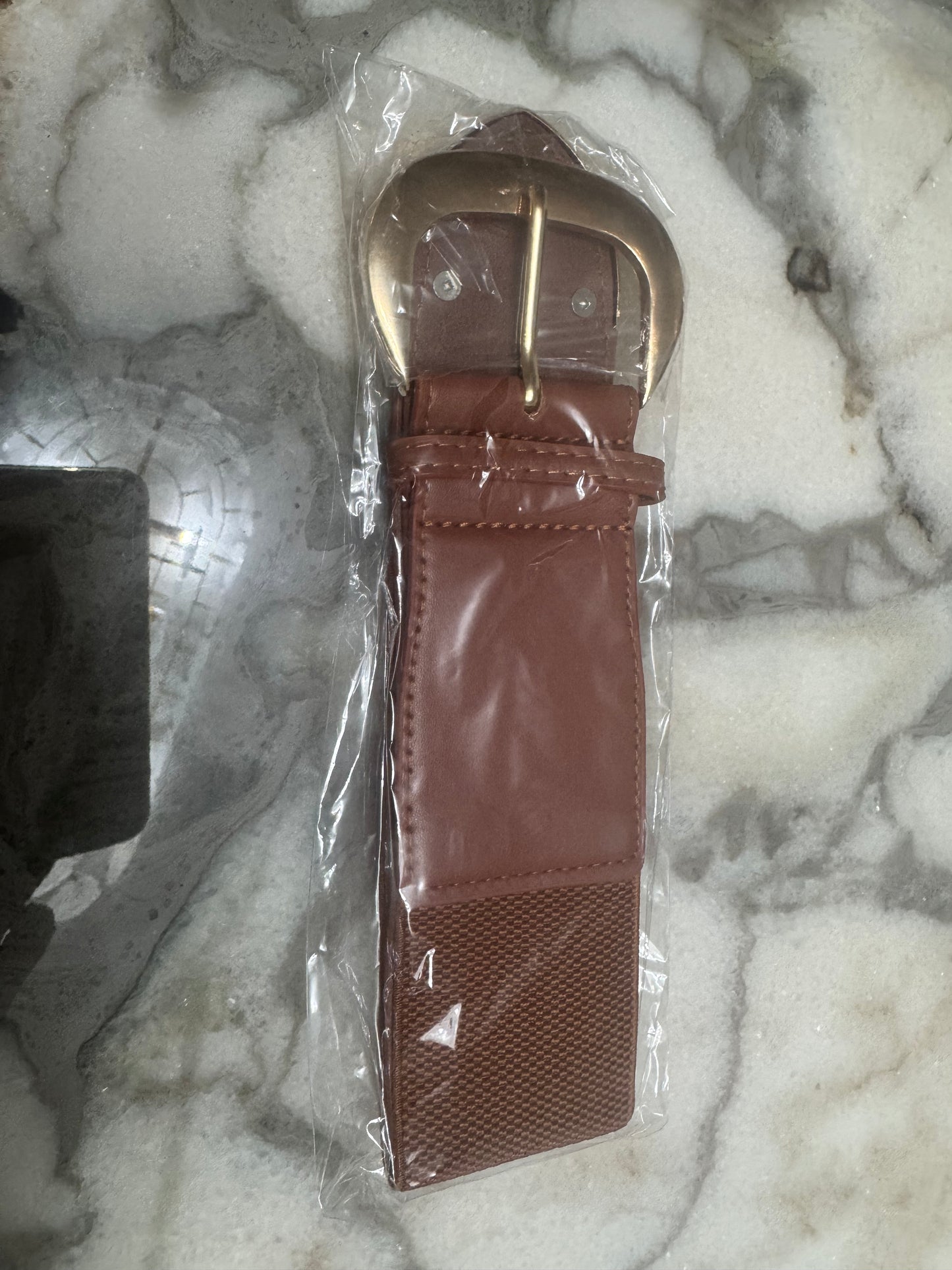 Women’s Wide Elastic Waist Belt with Gold-Tone Buckle