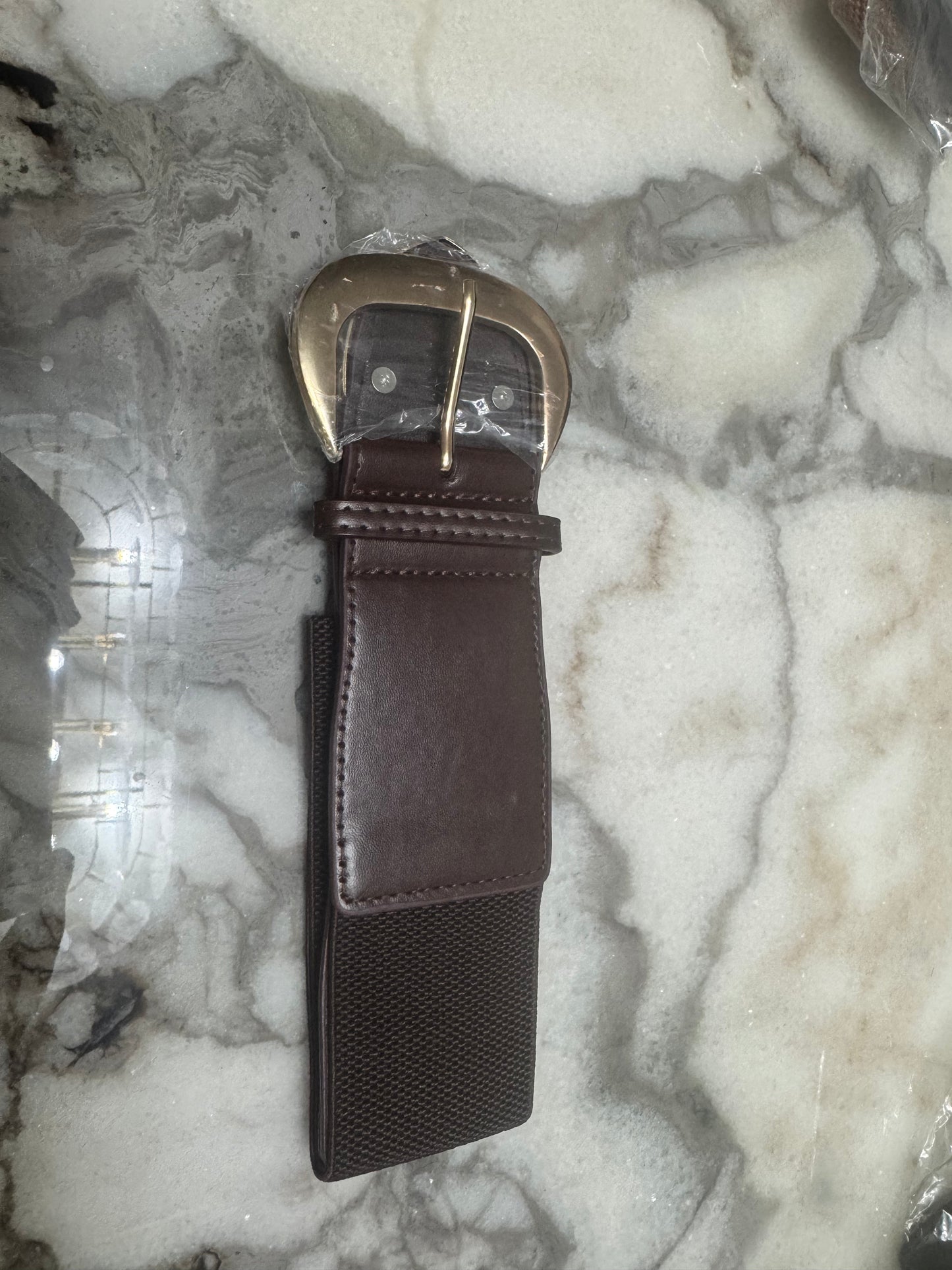 Women’s Wide Elastic Waist Belt with Gold-Tone Buckle