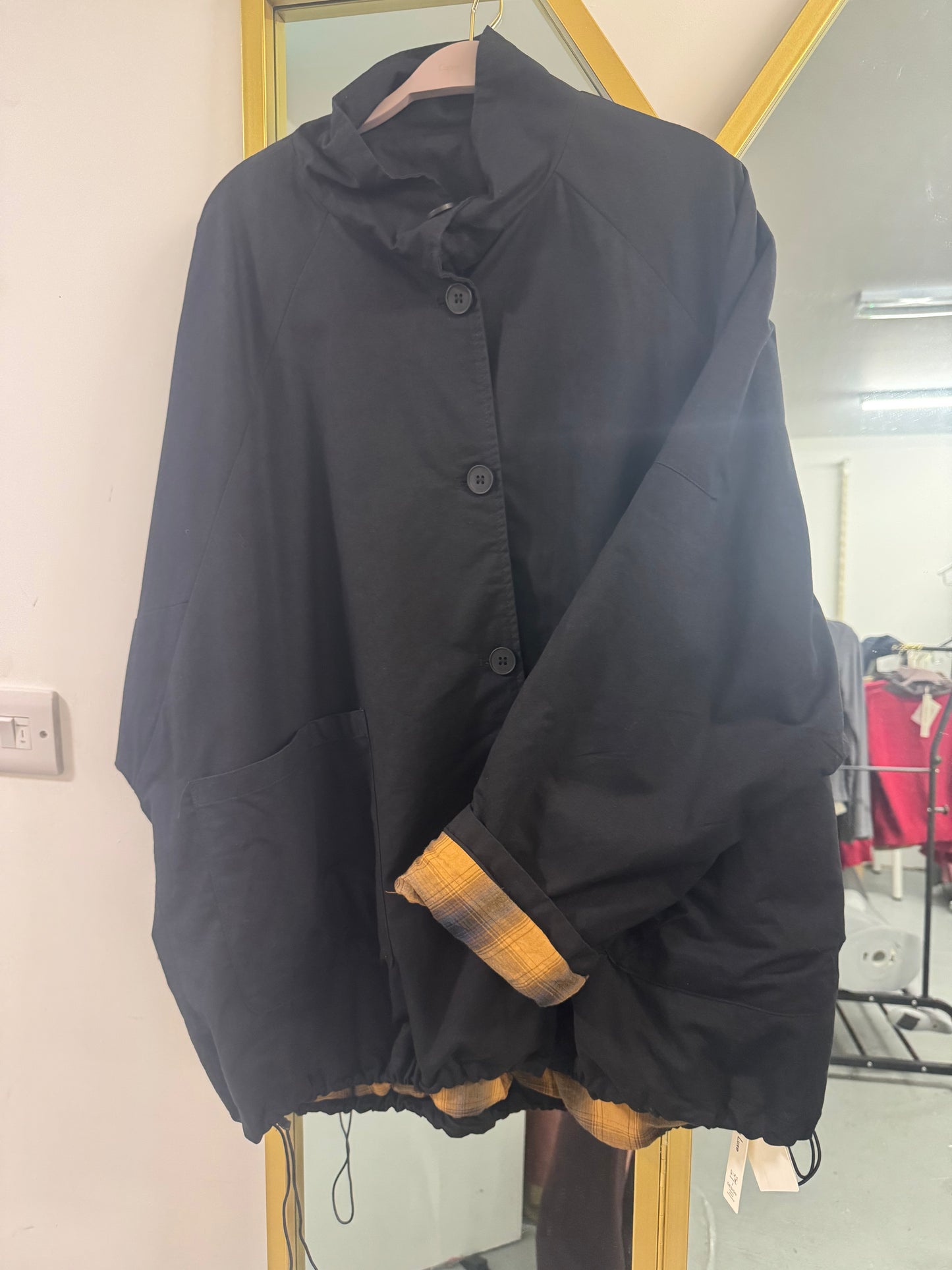 Oversized Jacket with Check Lining – Black