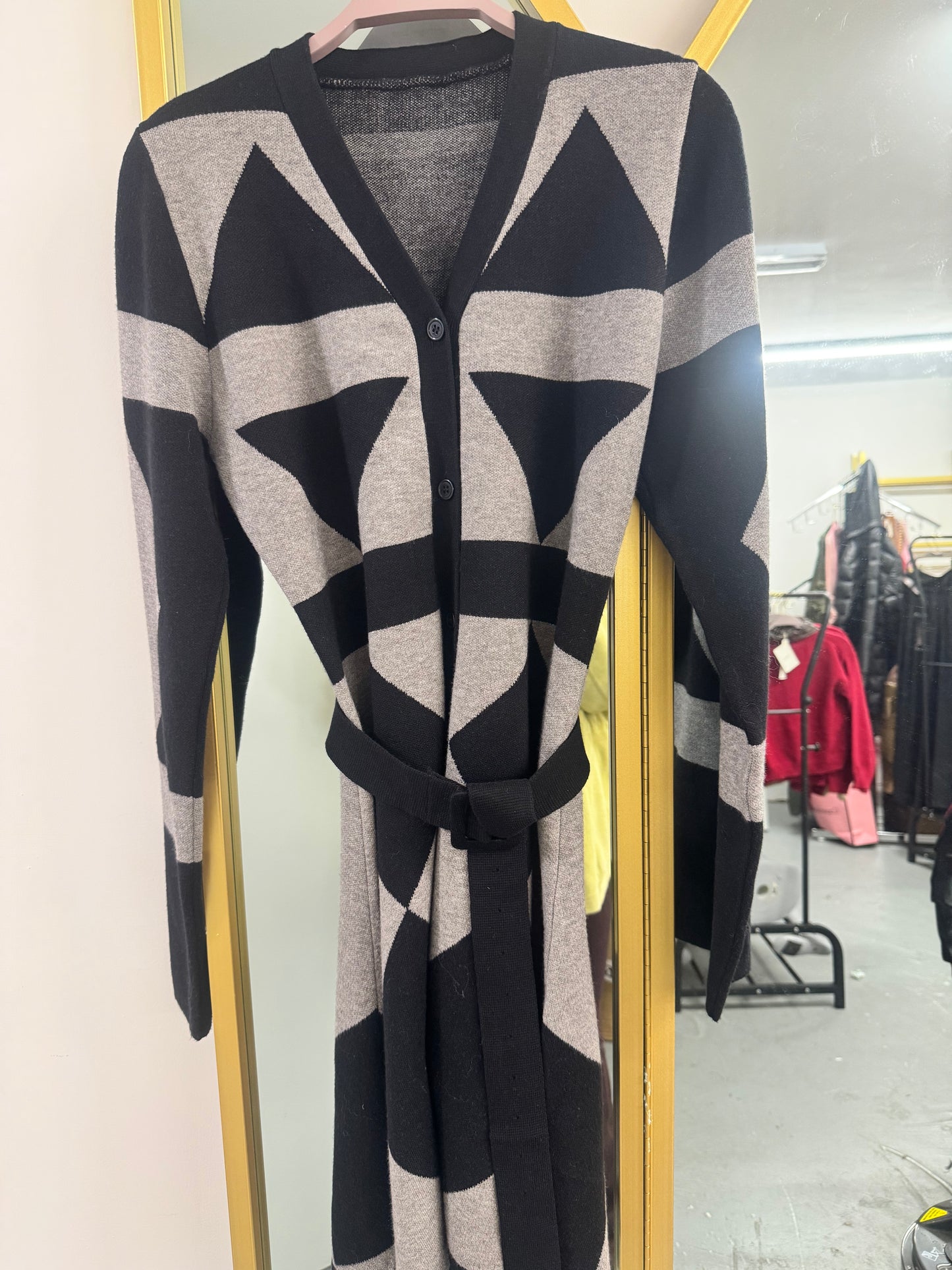 Geometric Jacquard Knitted Mini Dress with Belt