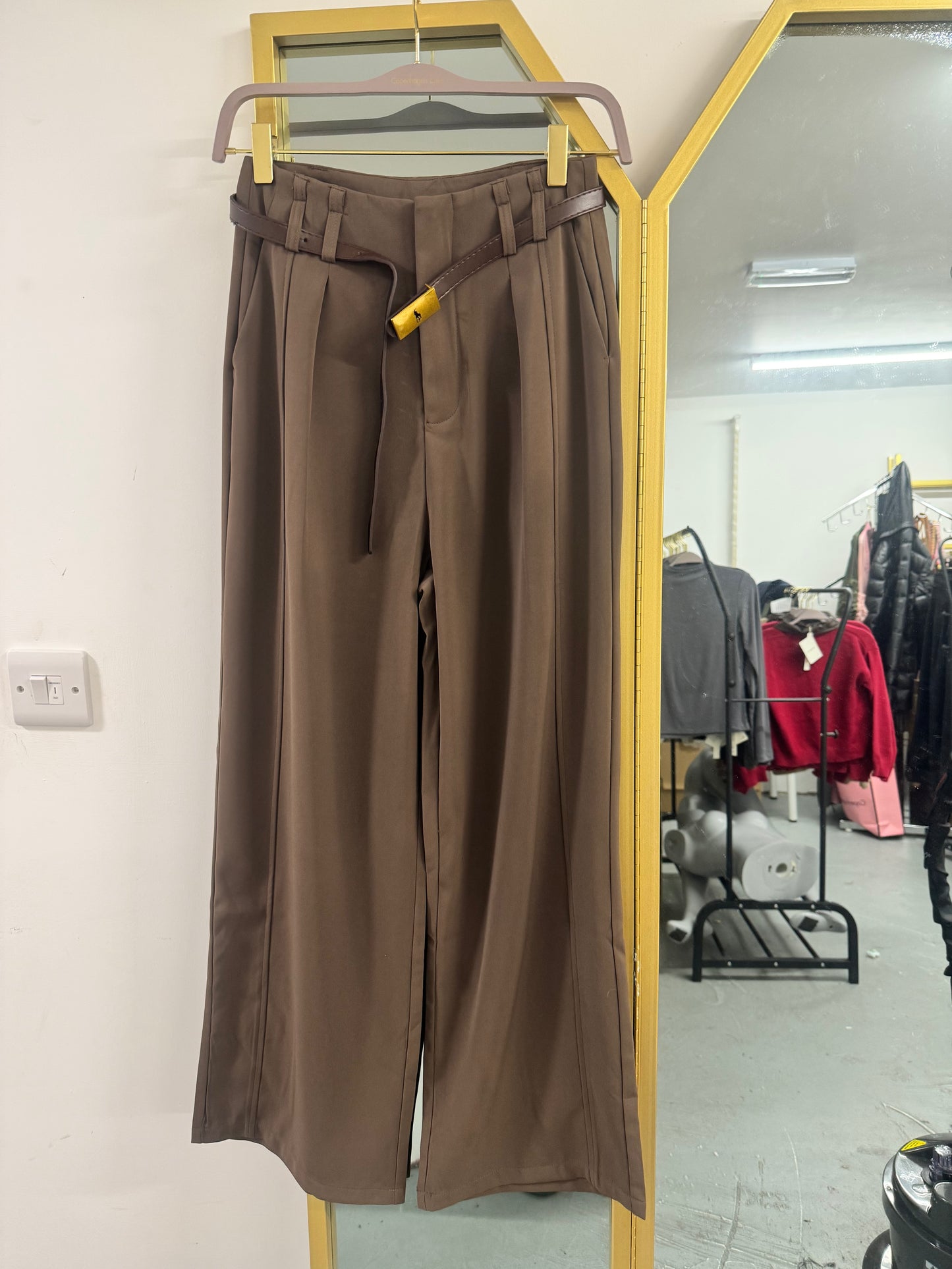 High-Waisted Wide-Leg Tailored Trousers with Belt