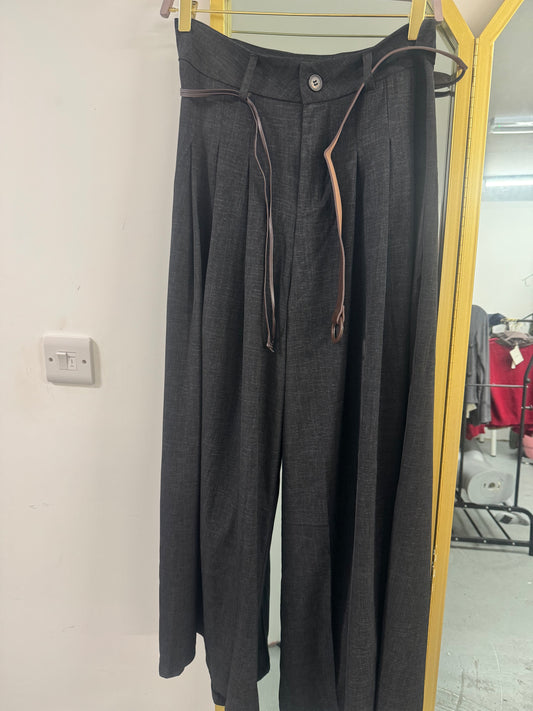 High-Waisted Wide-Leg Tailored Trousers with Belt