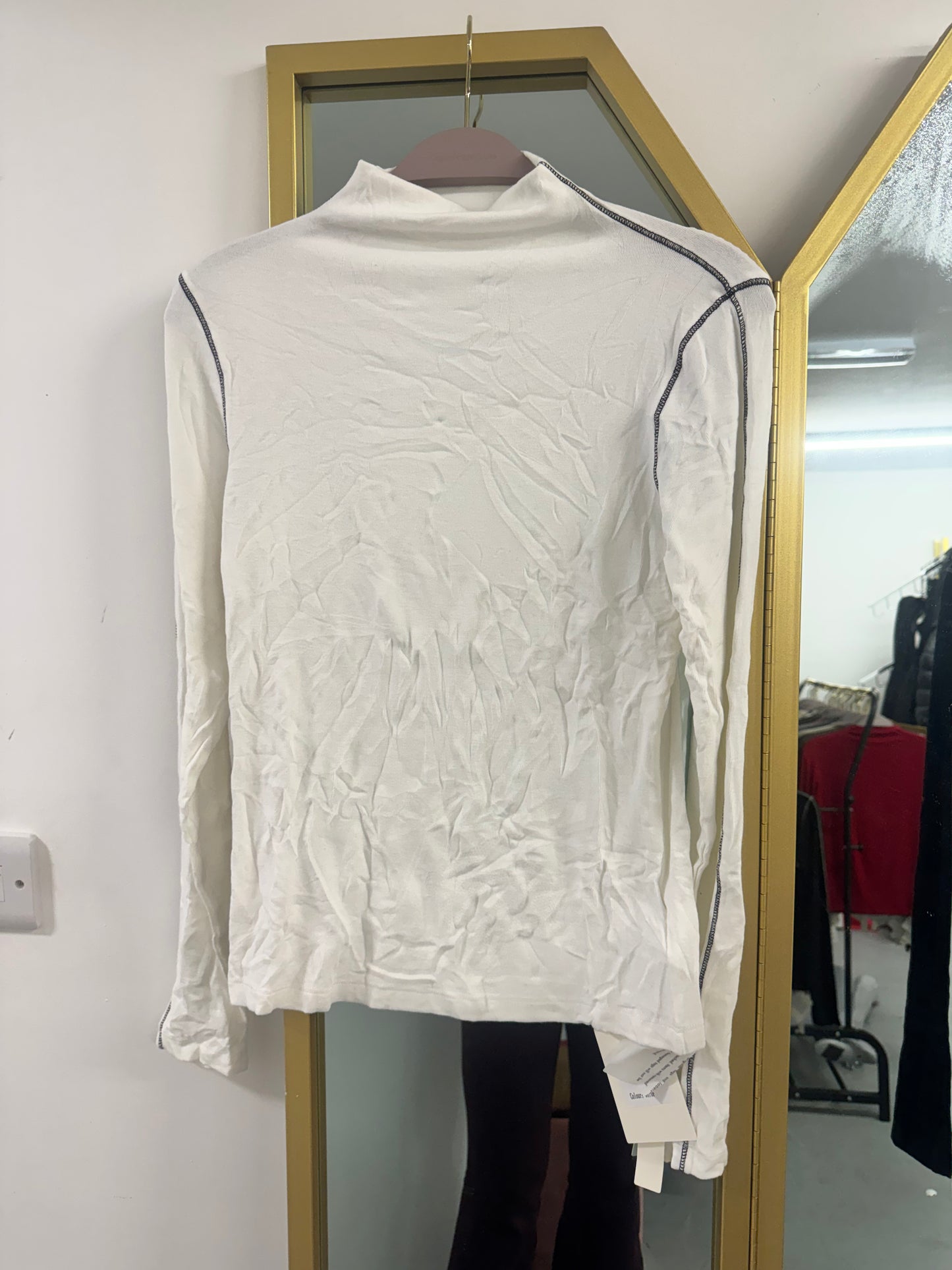 Contrast Stitch High Neck Long Sleeve Top