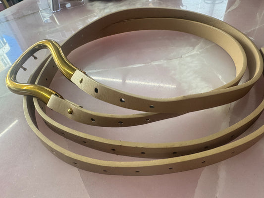 Double-Layer Belt with Gold Wooden-Style Buckle