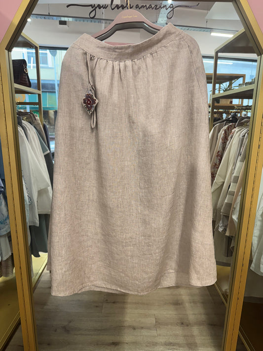 Linen Midi Skirt (Neutral Tone)