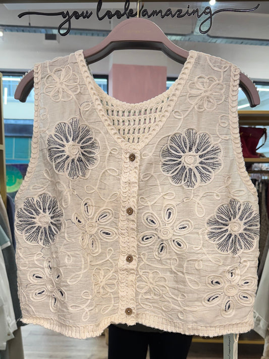 Embroidered Cotton Vest (Boho Style)