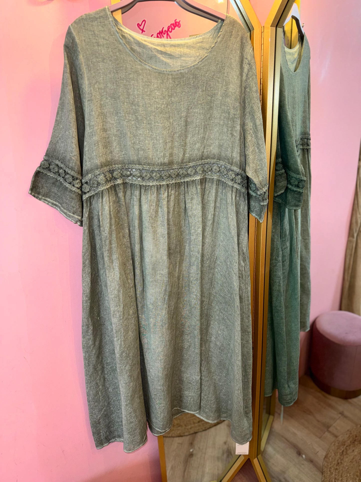 Linen Lace Detail Dress