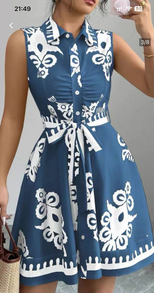 Blue Batik Shirt Dress