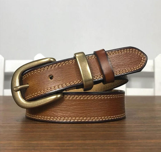 Classic Brass Buckle Belt – Tan