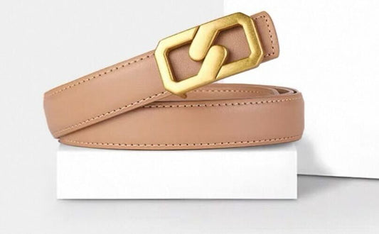 Sculpted Buckle Belt – Nude & Gold