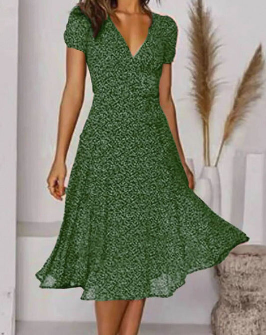 Green V neck Dress