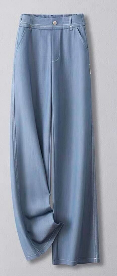 Soft Denim Wide-Leg Trousers – Light Blue