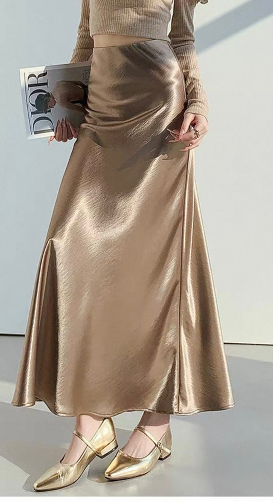 Champagne Satin Maxi Skirt