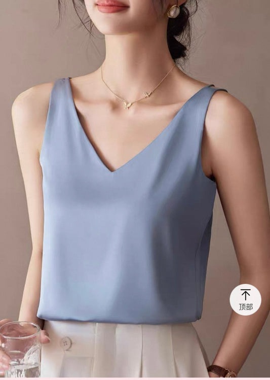 V-Neck Sleeveless Top – Dusty Blue
