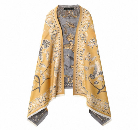 Yellow Embroidered Cape – Bird & Floral