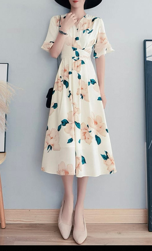 Peach Magnolia Midi Dress