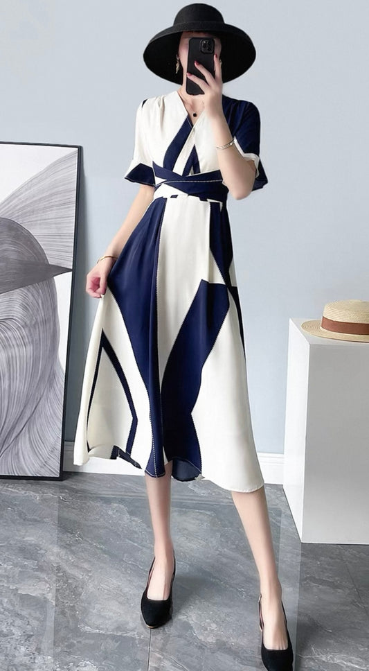 Navy Deco Wrap Dress