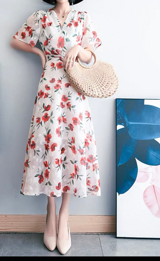 Poppy Garden Chiffon Dress
