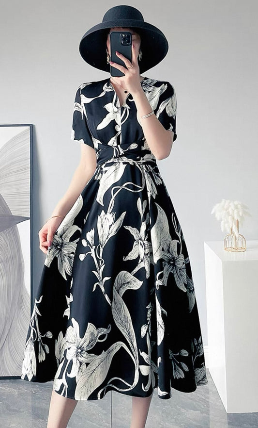 Midnight Lily Wrap Dress