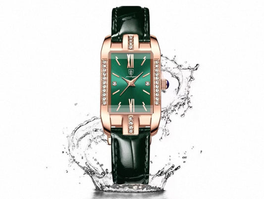Emerald Luxe Rectangle Watch – Green Strap