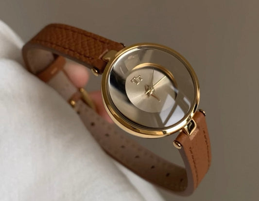 Transparent Glass Dome Watch – Classic Brown Strap