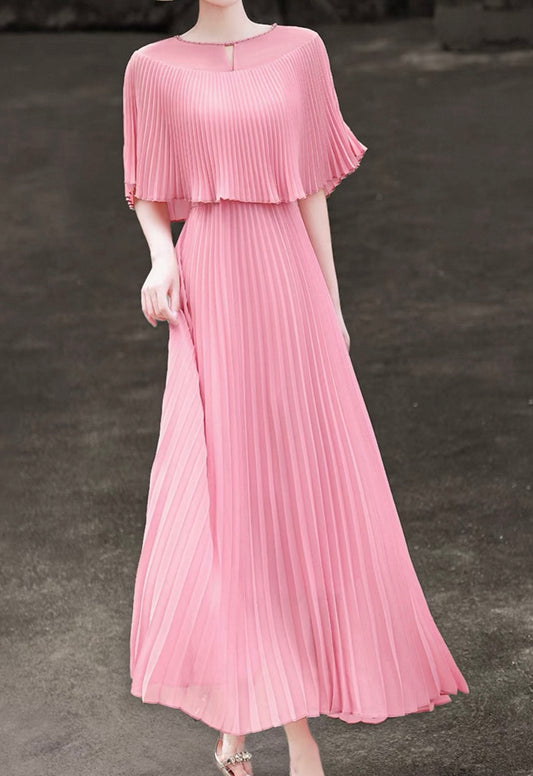 Pleated Rose Cape Dress