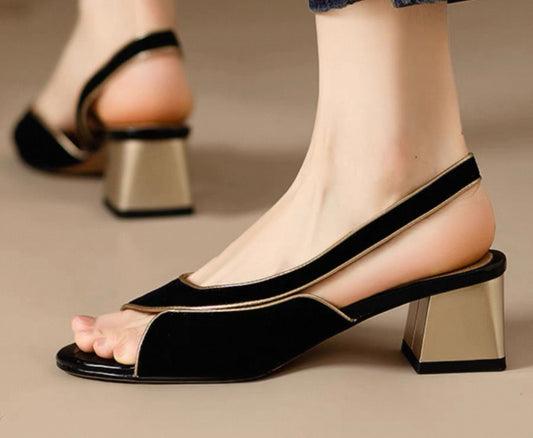 Velvet Gold Accent Slingbacks