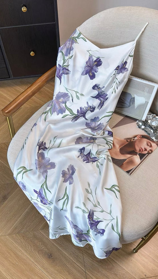 White Floral Slip Dress – Iris Print