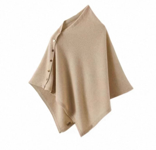 Buttoned Edge Poncho – Beige