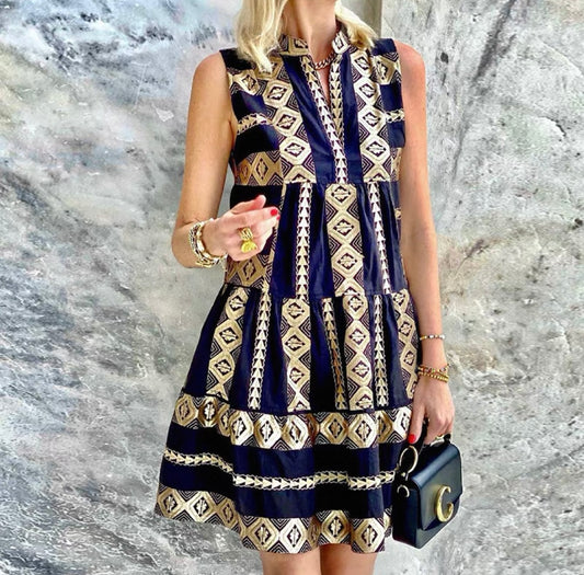 Navy & Gold Tribal Print Dress