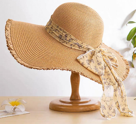 Floral Ribbon Wide Brim Hat