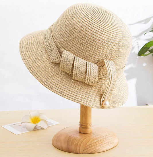 Pearl Detail Straw Cloche Hat