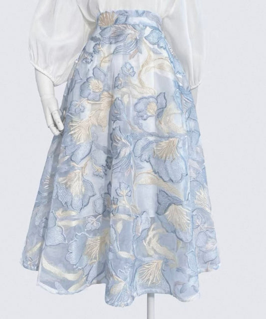Embroidered A-Line Skirt – Sky Blue