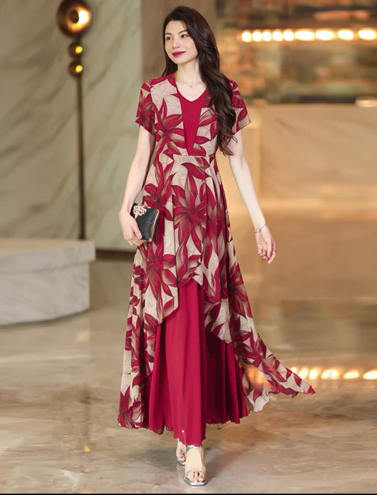 Layered Red Floral Dress