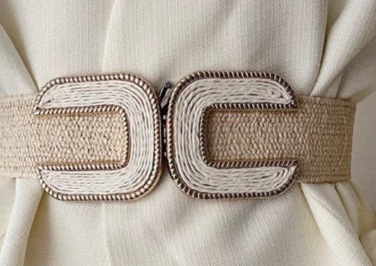 Embroidered Stretch Belt – Natural